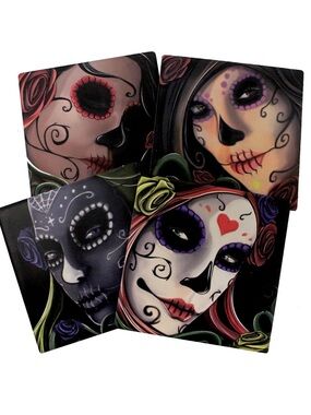 DWK Corporation Day of the Dead Sugar Skull Art Coasters